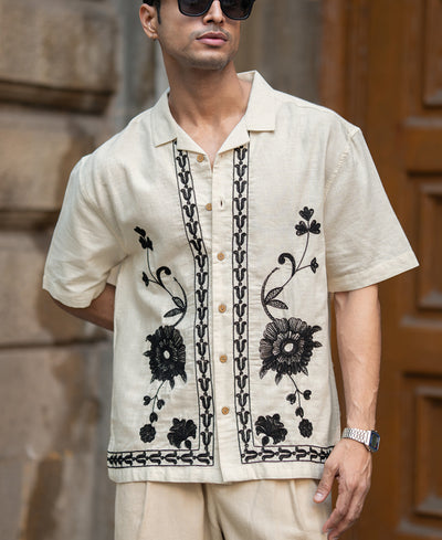Natural Embroidery Linen Shirt