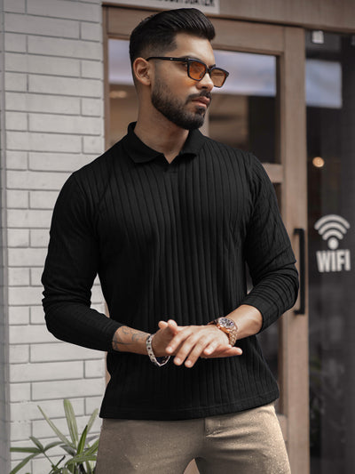 Black Structured Knit T-Shirt