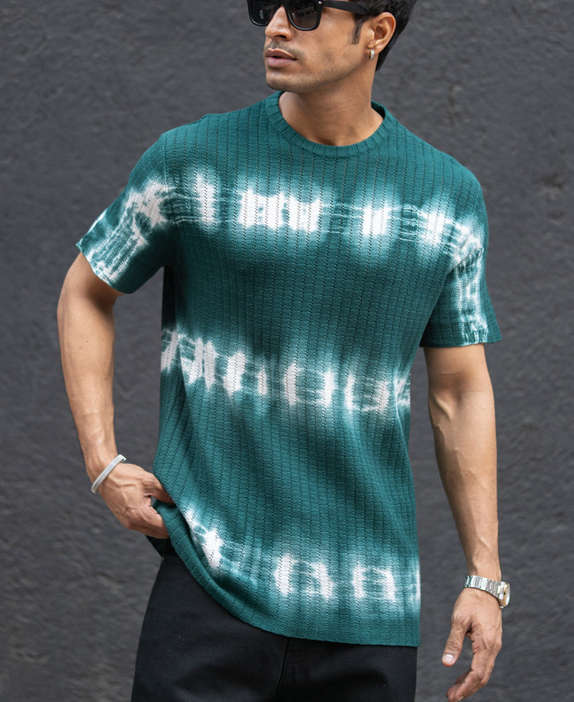 Dark Green Tie Dye Knit T-Shirt
