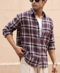 Wine Structured Checks Shirt 100% Cotton