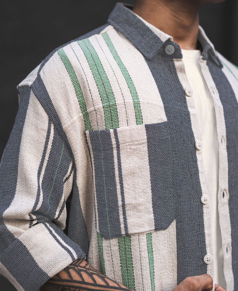 Multicolor Structured Striped Shacket Oversized Shirt