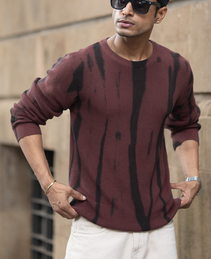 Brown Flat Knit Cotton Sweater