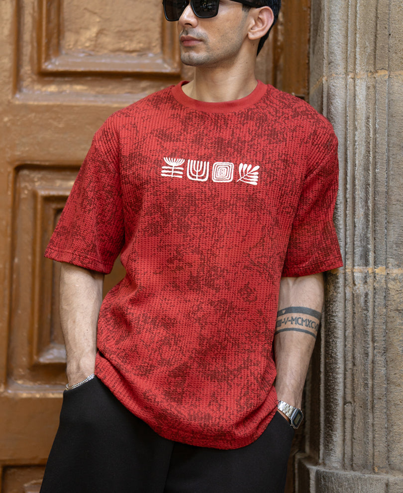 Brick Red Printed T-Shirt.
