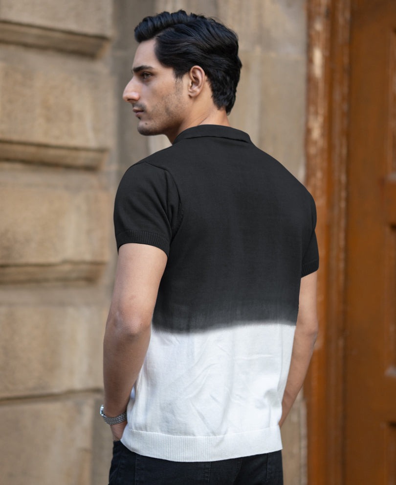 Black Ombre Knit Polo T-Shirt