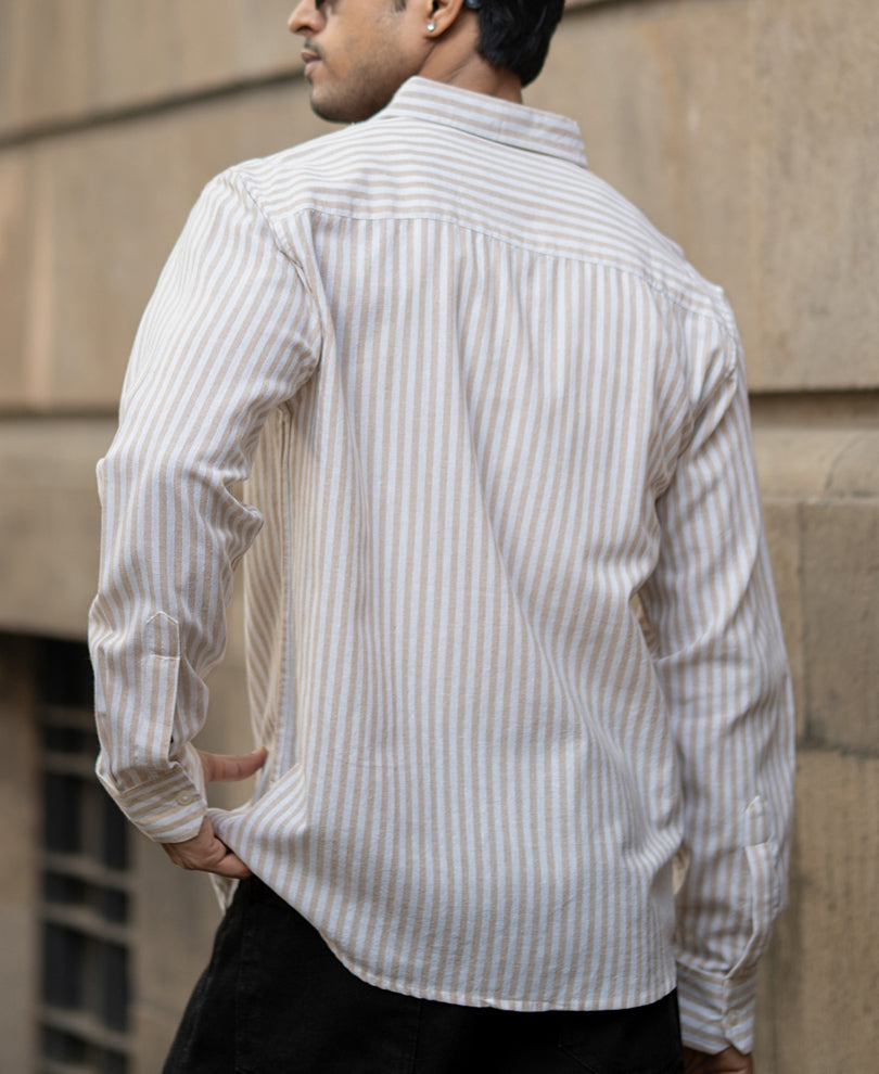 Beige Lightweight Cotton Stripe Shirt