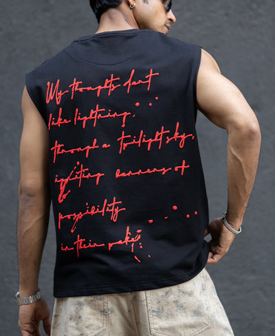 Black Slogan Print Vest