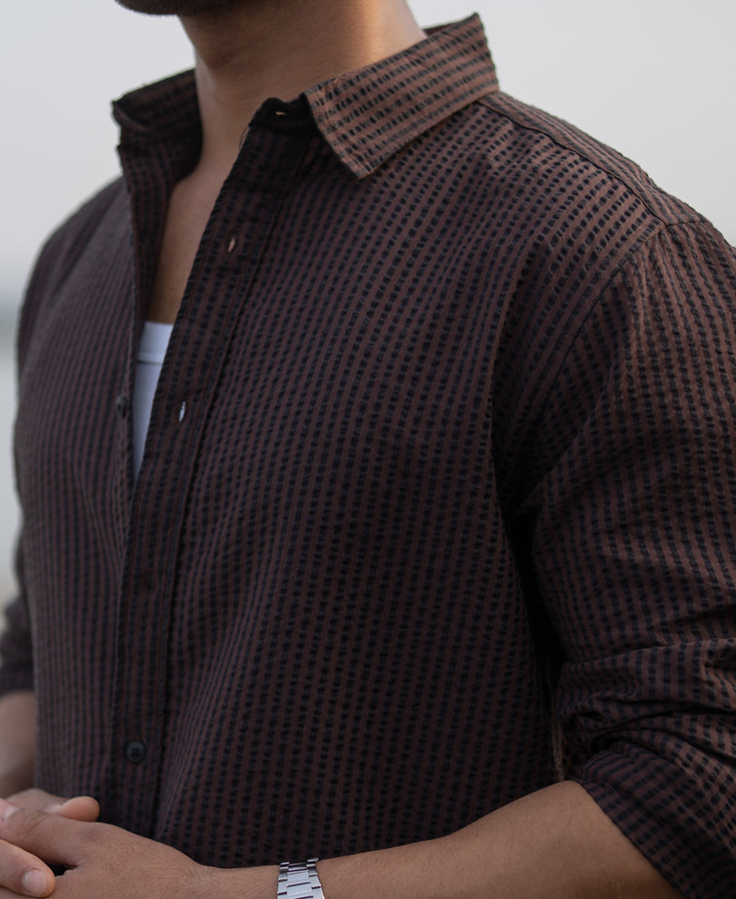 Brown Seer Sucker Stripe Shirt