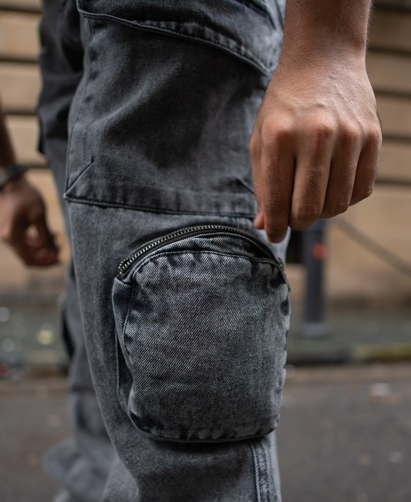 Carbon Black Baggy Fit Cargo Jeans