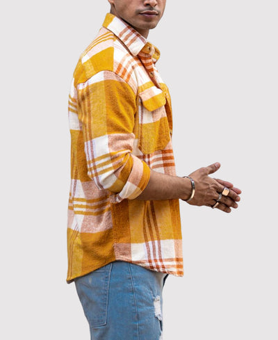 Mustard Pocket Checks Oversize Drop Shoulder Shirt
