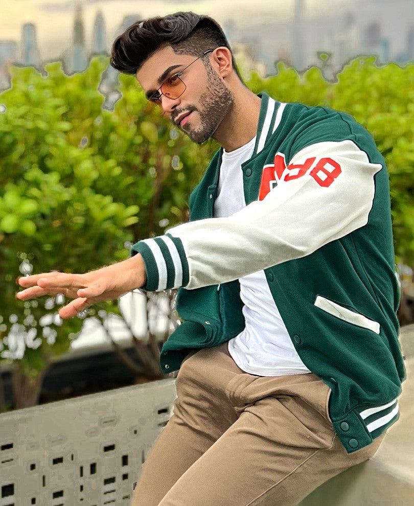 Bottle Green Varsity Baseball Oversize Drop Shoulder Jacket