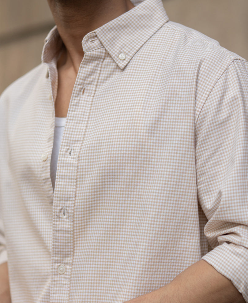 Beige Microchecks Oxford Shirt