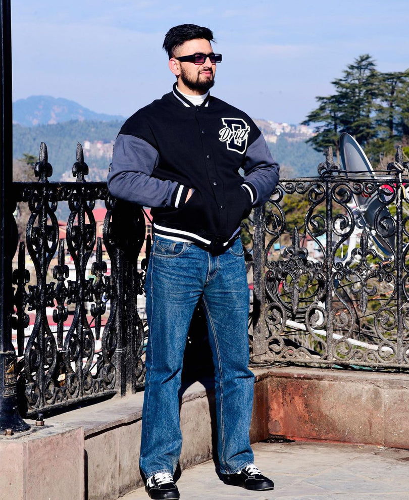 Black Varsity Baseball Oversize Drop Shoulder Jacket