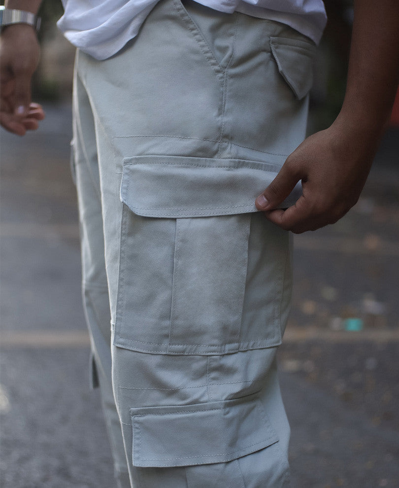 Light Grey Cargo Pocket Baggy Fit Jeans