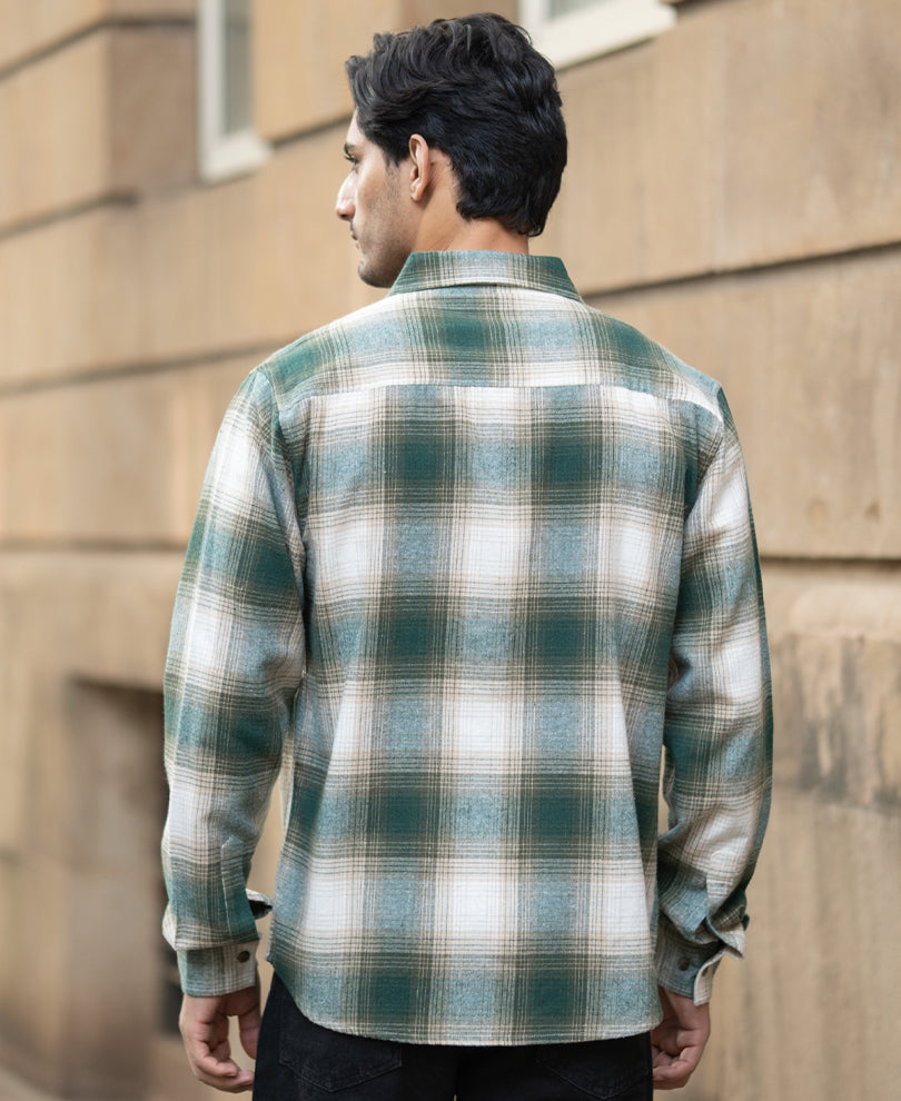 Green & Beige Flannel Checks Shirt.