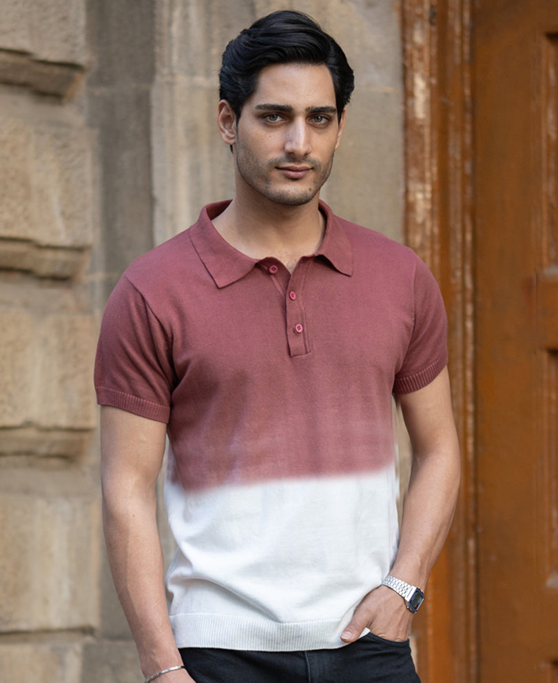 Brick Ombre Knit Polo T-Shirt