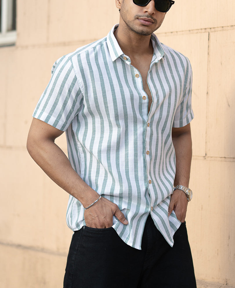 Sage Nautical Stripe Shirt.