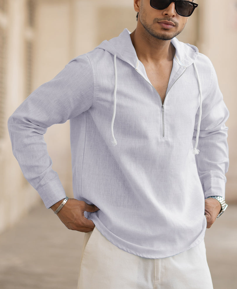Light Lilac Regular Fit Full Sleeves Hoodie Style Shirt