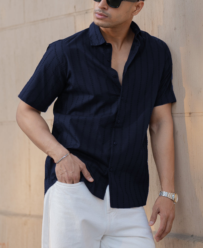 Navy Blue Regular Fit Half Sleeves Shirt