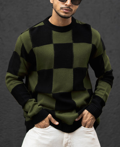 Black And Green Checks Regular Fit Full Sleeves T-Shirt