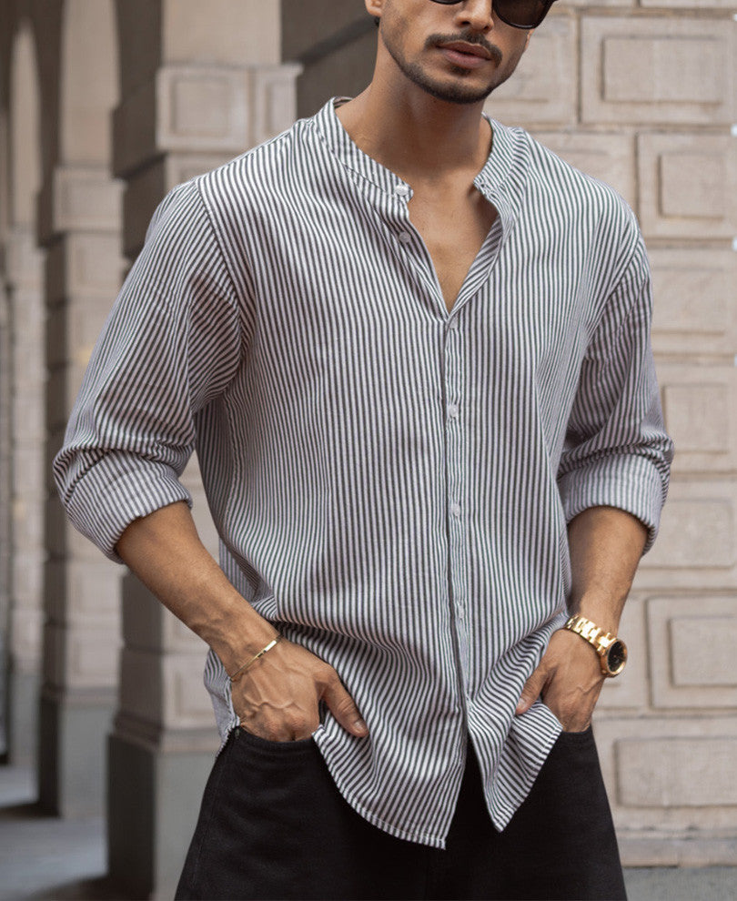 STRIPE PULL OVERHALF SLEEVE SHIRT STILL BY HAND / Still by Hand