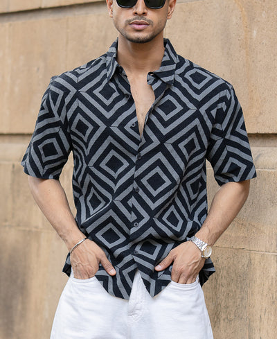 Black Geometric Print Shirt