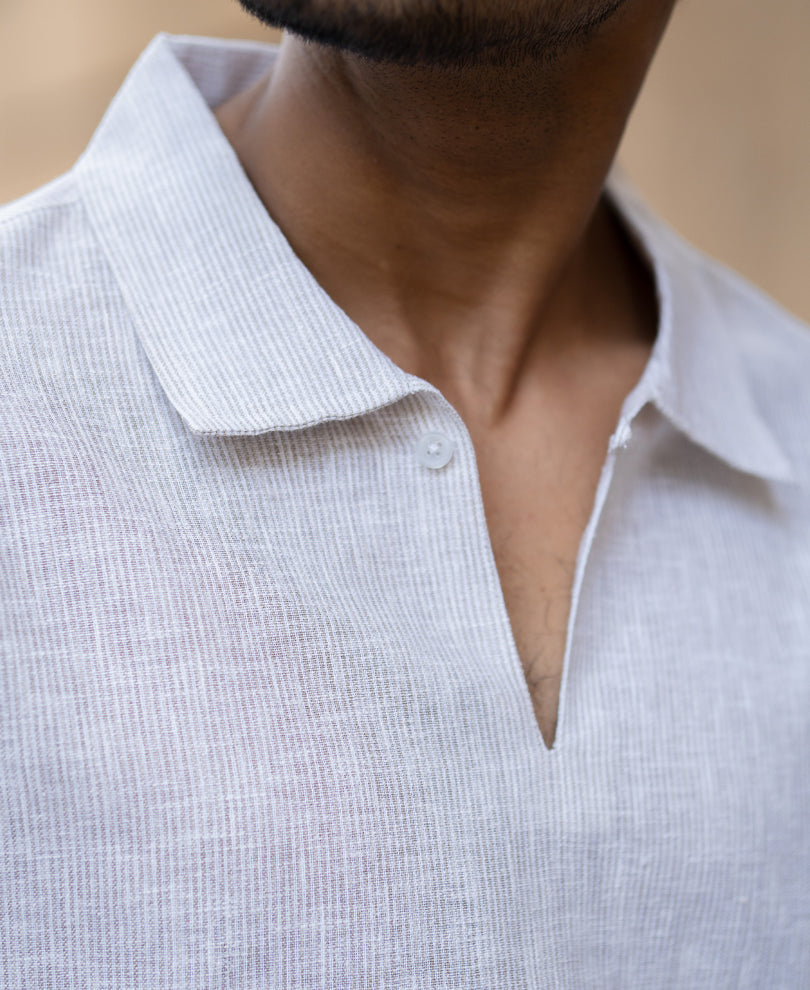 Light Beige Stripes Regular Kurt Style Shirt
