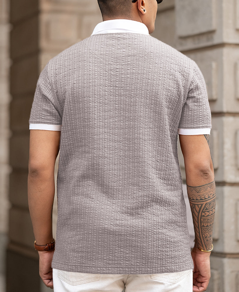 Grey Contrast Collar Polo T-Shirt