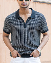 Black Jacquard Knit Polo T-Shirt