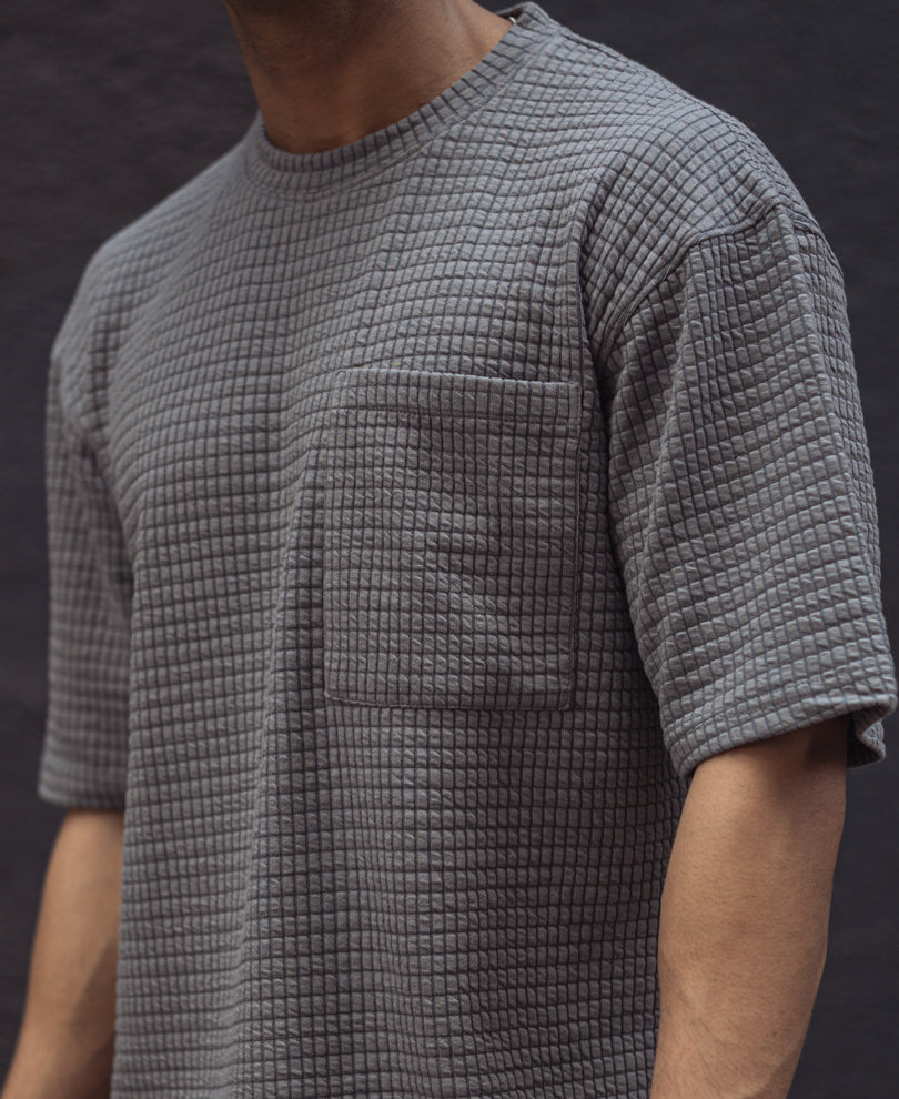 Grey Structured Oversized Fit Half Sleeves T Shirt