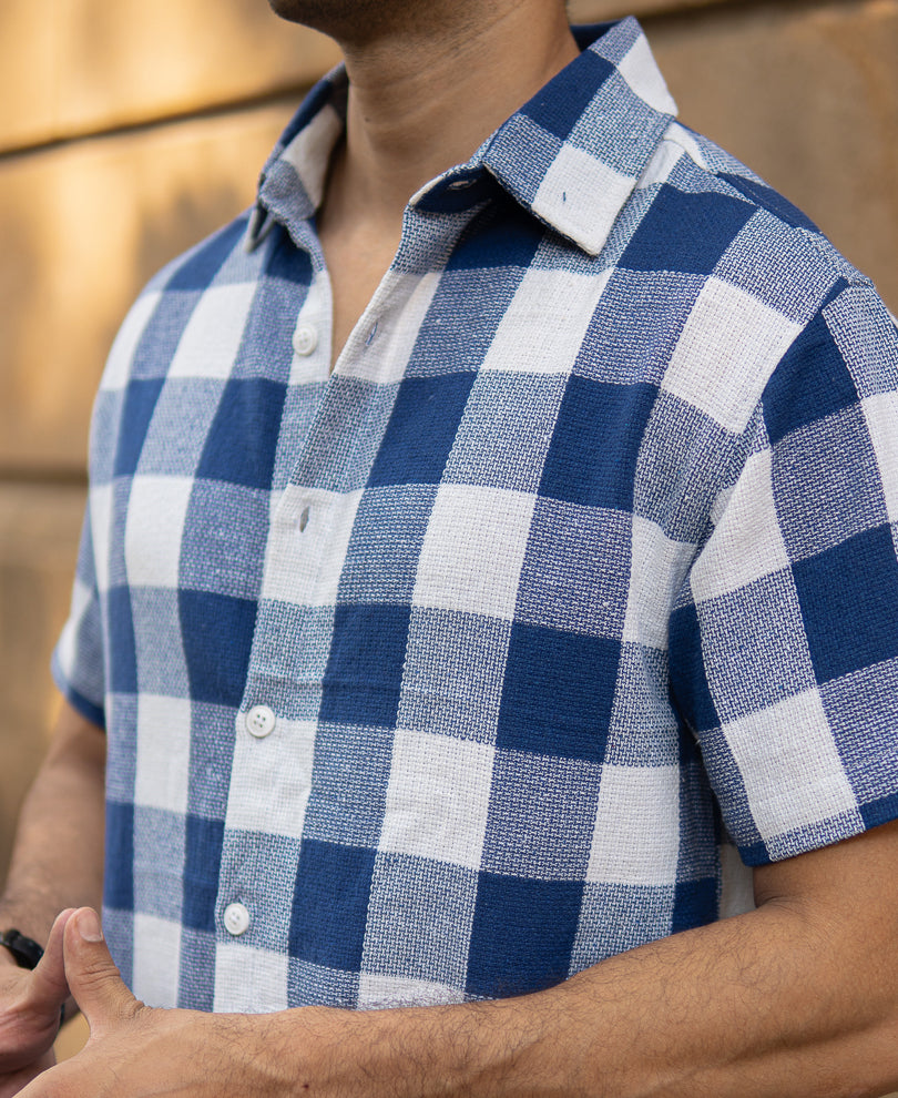 Blue Structured Checks Shirt