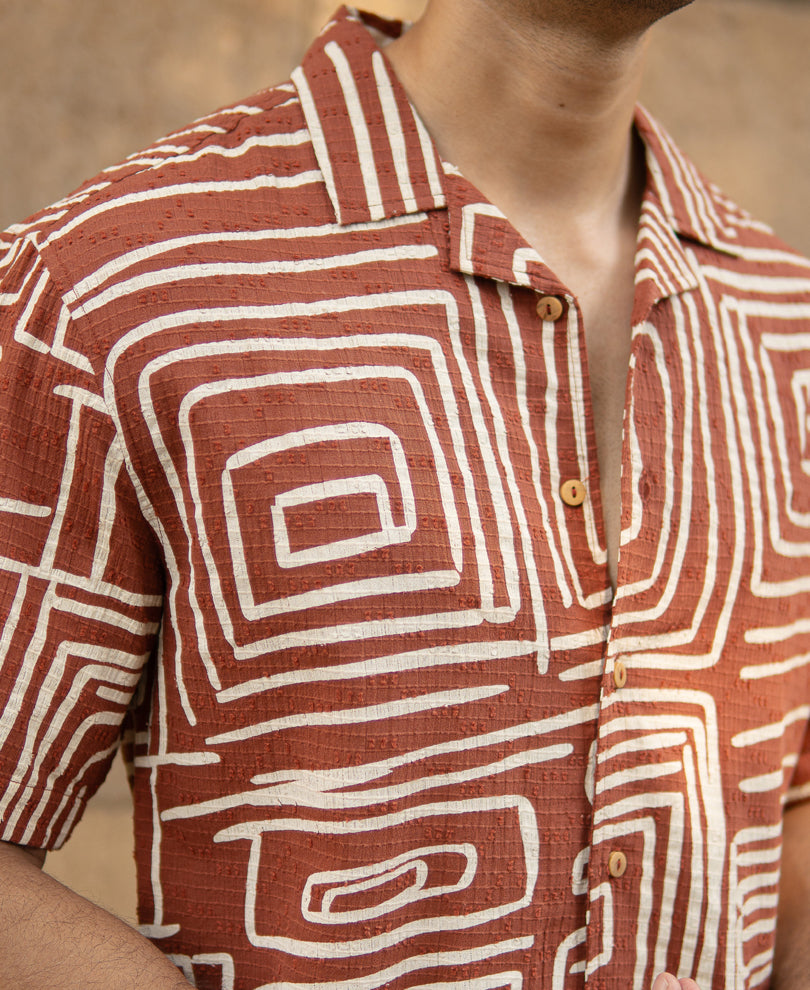 Rust Abstract Print Structure Shirt