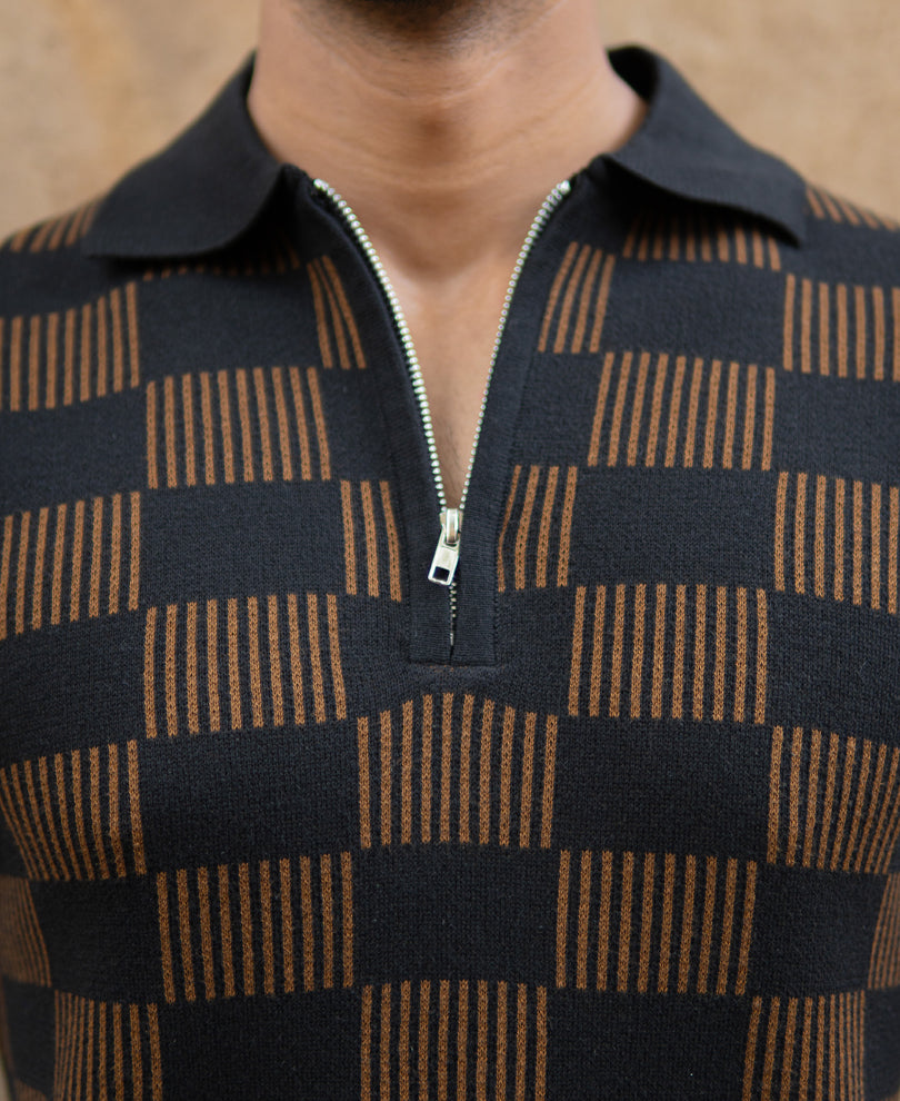 Brown And Black Jacquard Knit T-Shirt