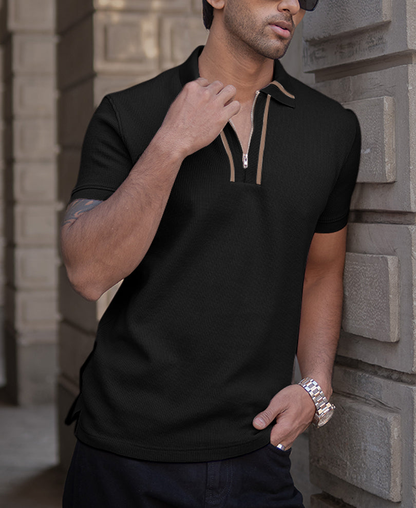 Black Chunky Half Sleeves Regular Fit T-Shirt