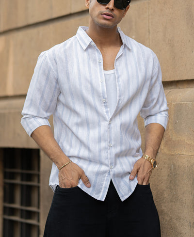 Faded Blue Stripe Embroidered Shirt