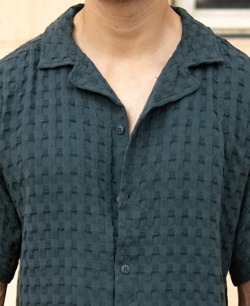 Bottle Green Structured Oversized Half Sleeeves Shirt