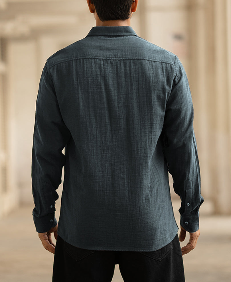 Dark Green Regular Fit Plain Full Sleeves Shirt