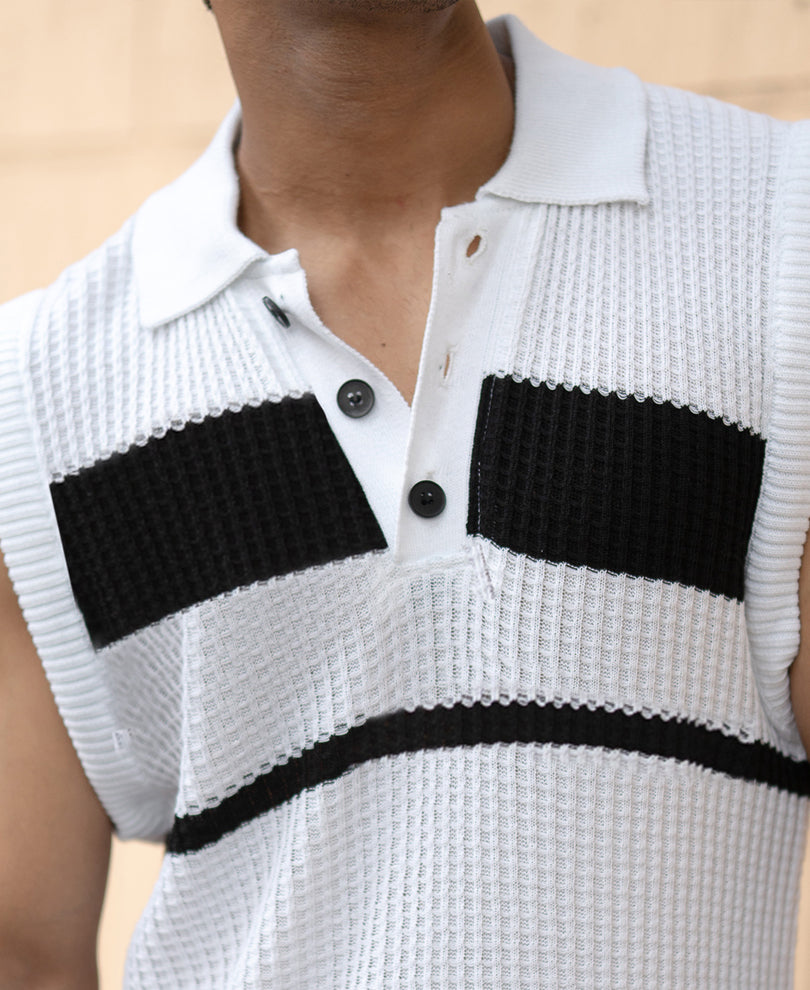 Bright White Knit Stripe Vest