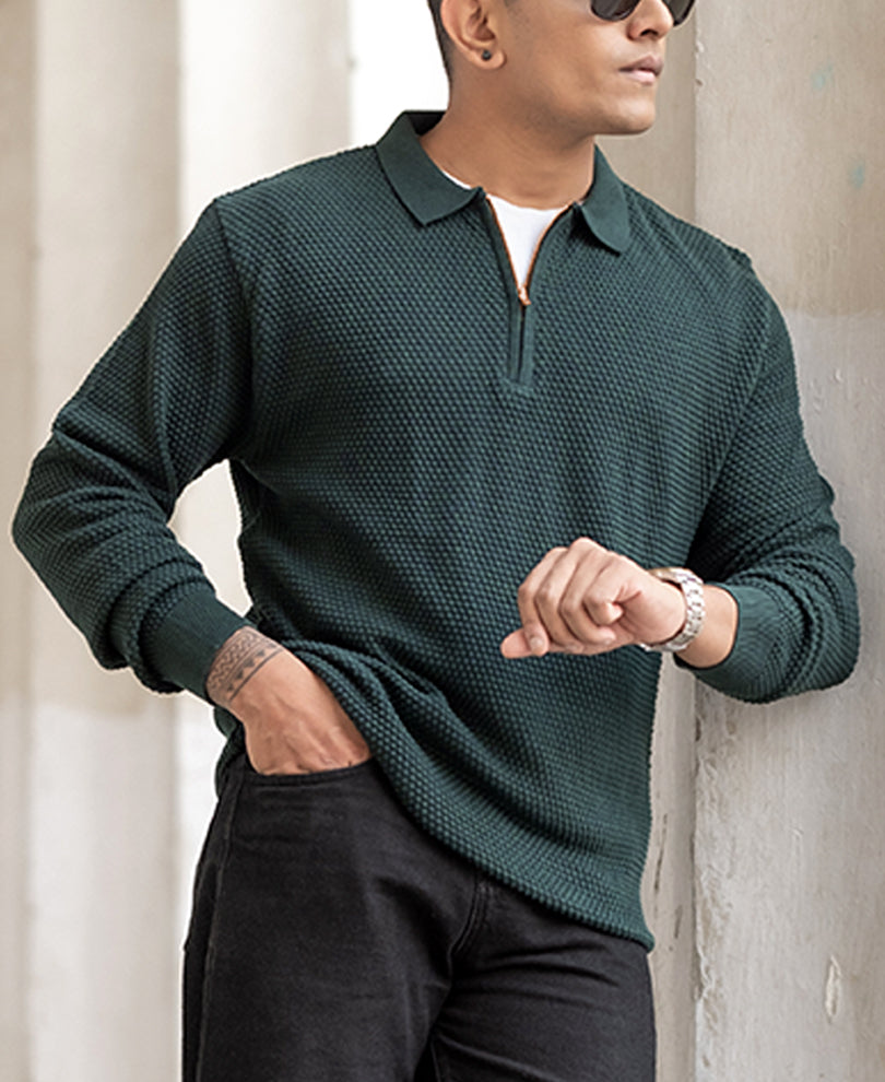 Pine Green Regular Fit Full Sleeves T-Shirt