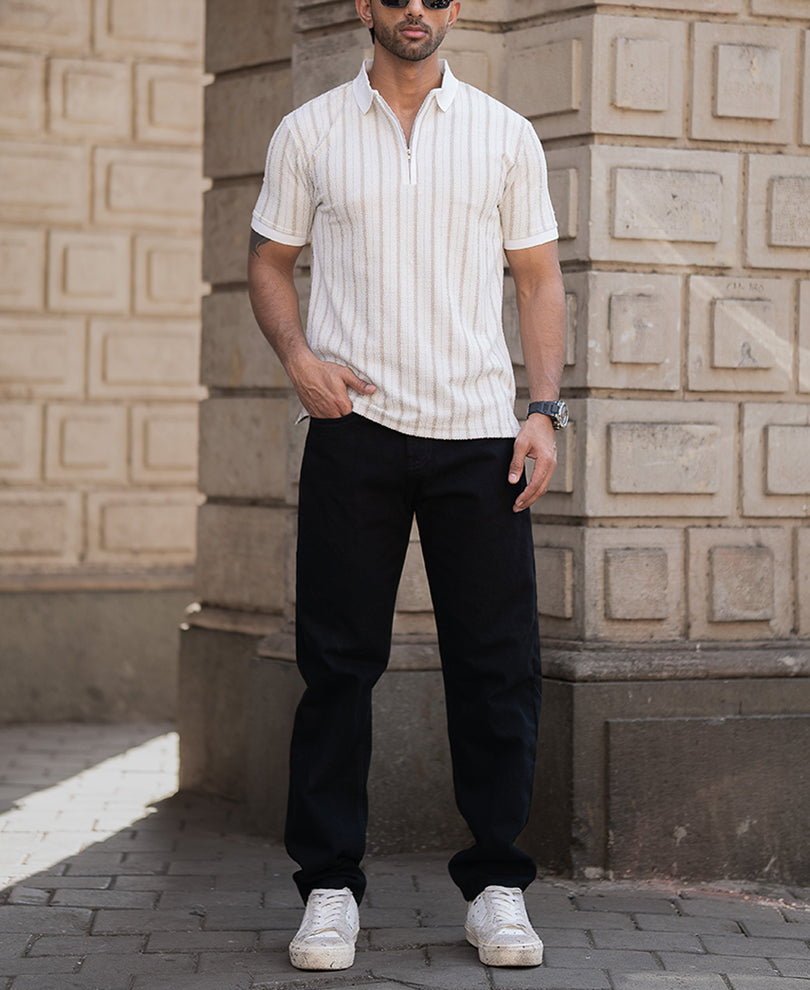 White Stripe Contrast Polo T-Shirt