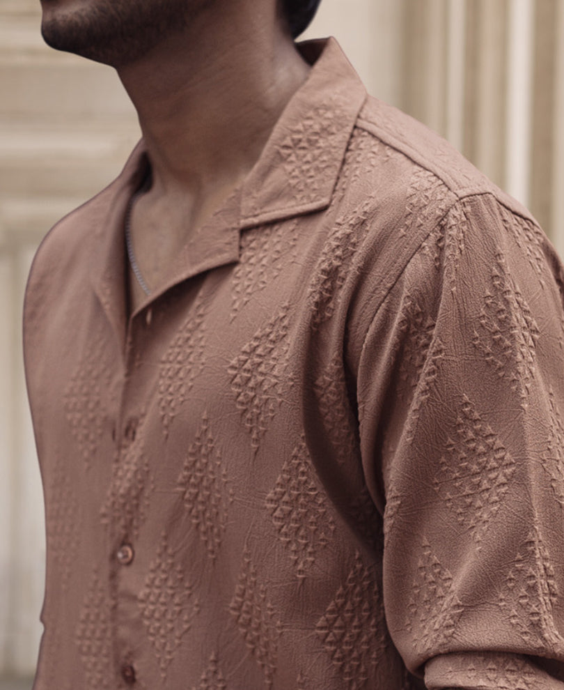 Dark Beige Structured Regular Fit Full Sleeves Shirt