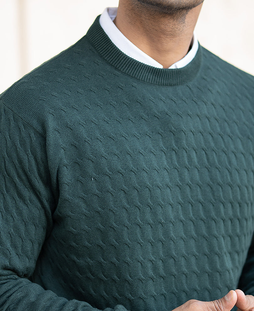 Olive Green Structured Regular Fit Full Sleeves T-Shirt