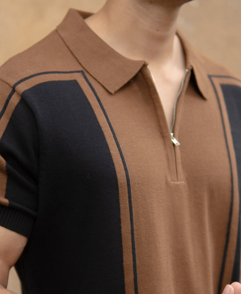 Brown And Black Panelled T-Shirt