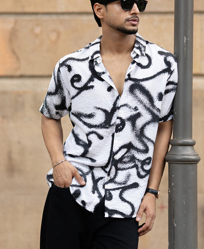 White Cuban Printed Flowy Shirt