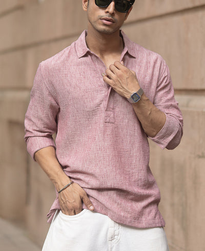 Maroon Slub Kurta Shirt