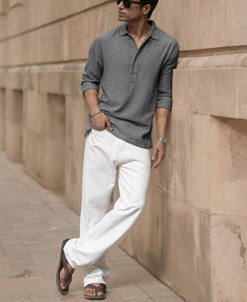 Dark Grey Slub Kurta Shirt