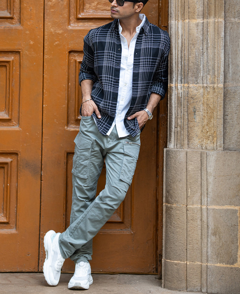 Black Structured Checked Shirt