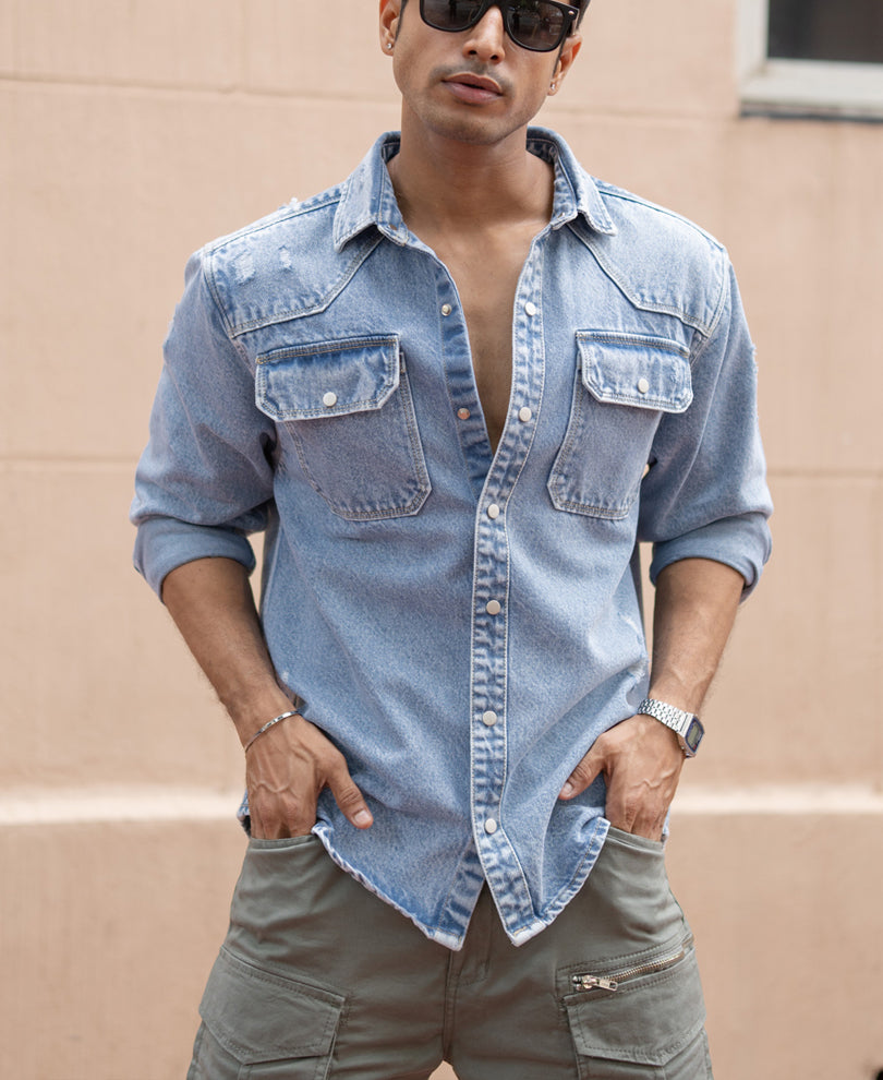 Blue Denim Regular Fit Full Sleeves Shirt