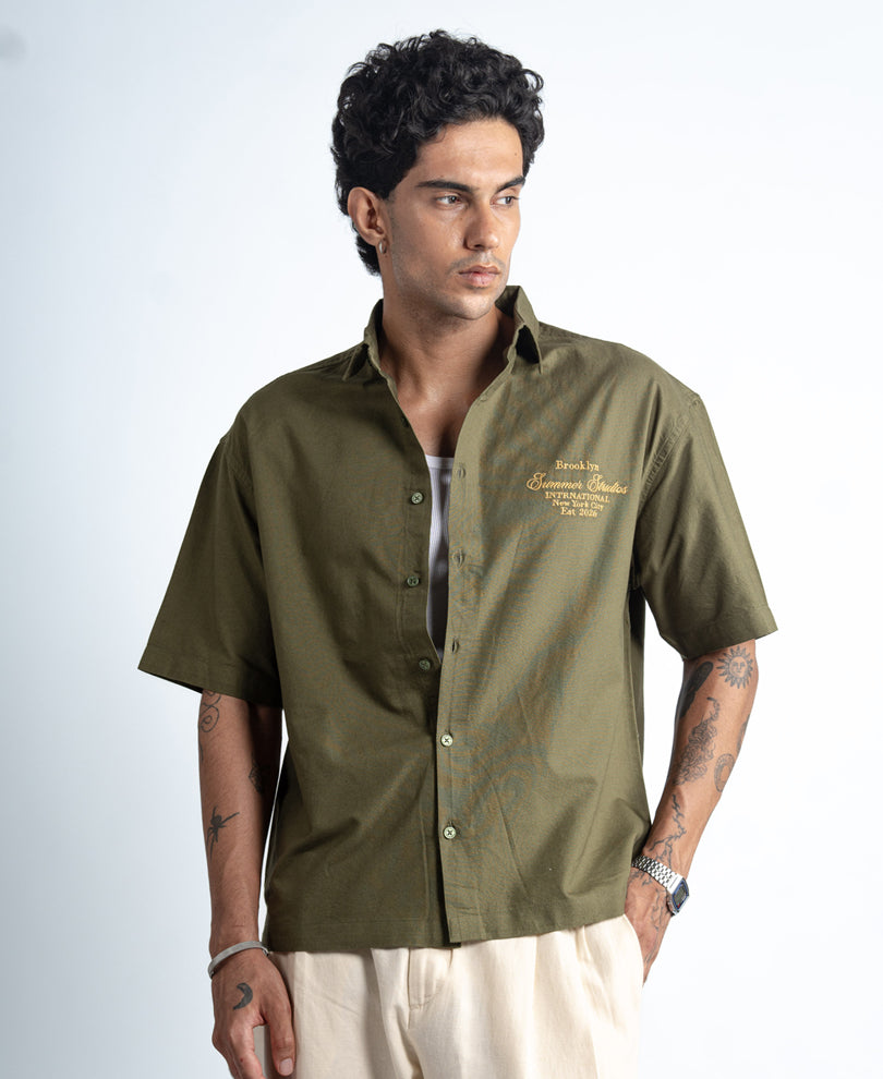 Olive Embroidered Oxford Shirt