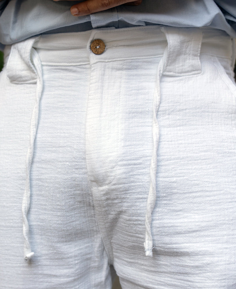 White Regular Fit Crinkled Trouser