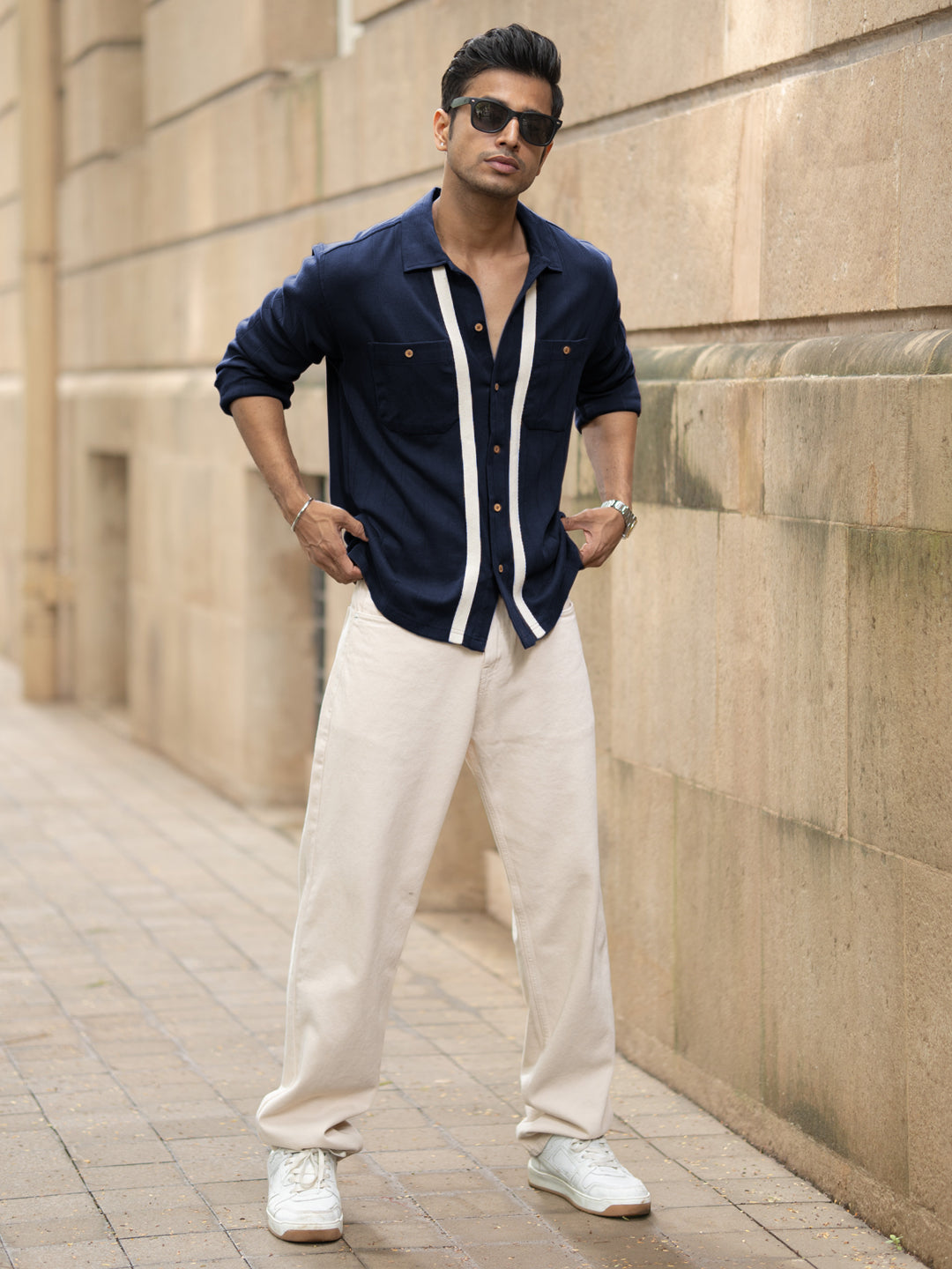 Navy Contrast Detail Shirt